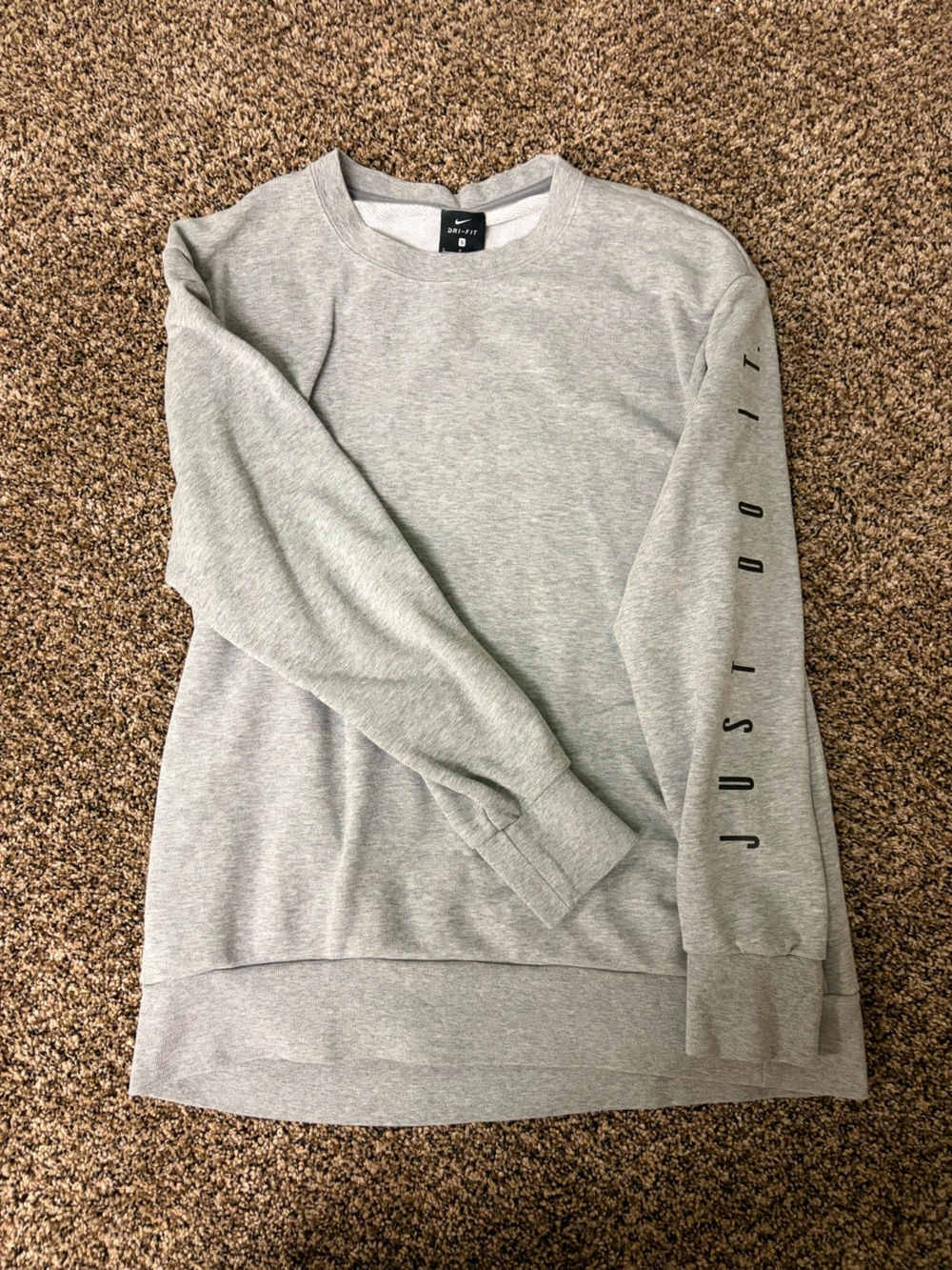 Nike Gray Crew Sweatshirt with 'Just Do It' Sleeve Print
